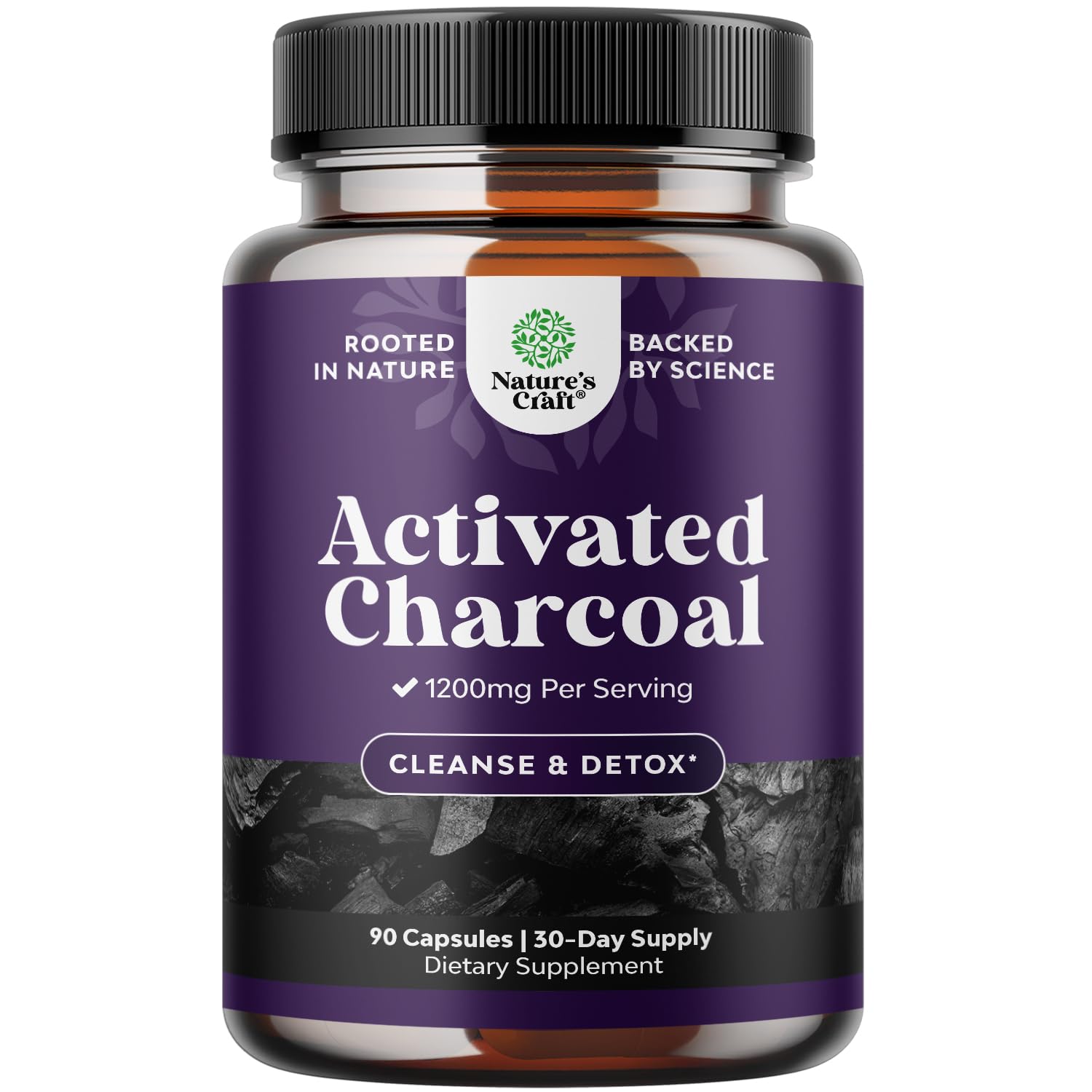 Natures Craft Activated Charcoal Pills Detox & Cleanse - Purifying Coconut Capsules with 1200 mg Per Serving for Bloating Relief - dailyvitalstore