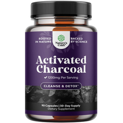 Natures Craft Activated Charcoal Pills Detox & Cleanse - Purifying Coconut Capsules with 1200 mg Per Serving for Bloating Relief - dailyvitalstore