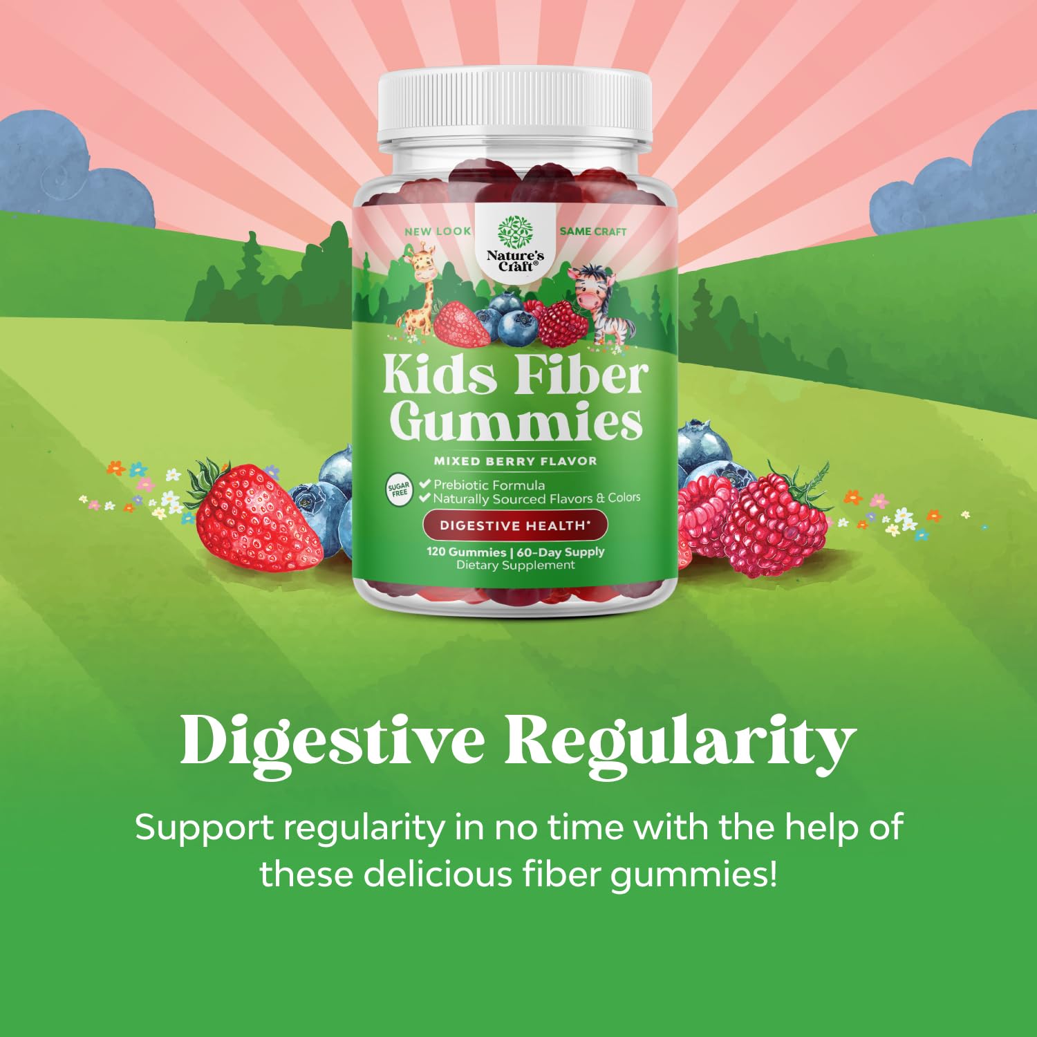 Natures Craft High Prebiotic Fiber Gummies for Kids - Dietary Fiber Supplements for Digestion & Constipation - Chicory Root Kids Immune Gummies - Non-GMO - dailyvitalstore