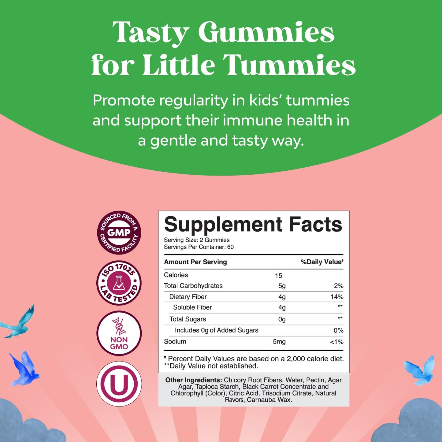 Natures Craft High Prebiotic Fiber Gummies for Kids - Dietary Fiber Supplements for Digestion & Constipation - Chicory Root Kids Immune Gummies - Non-GMO - dailyvitalstore