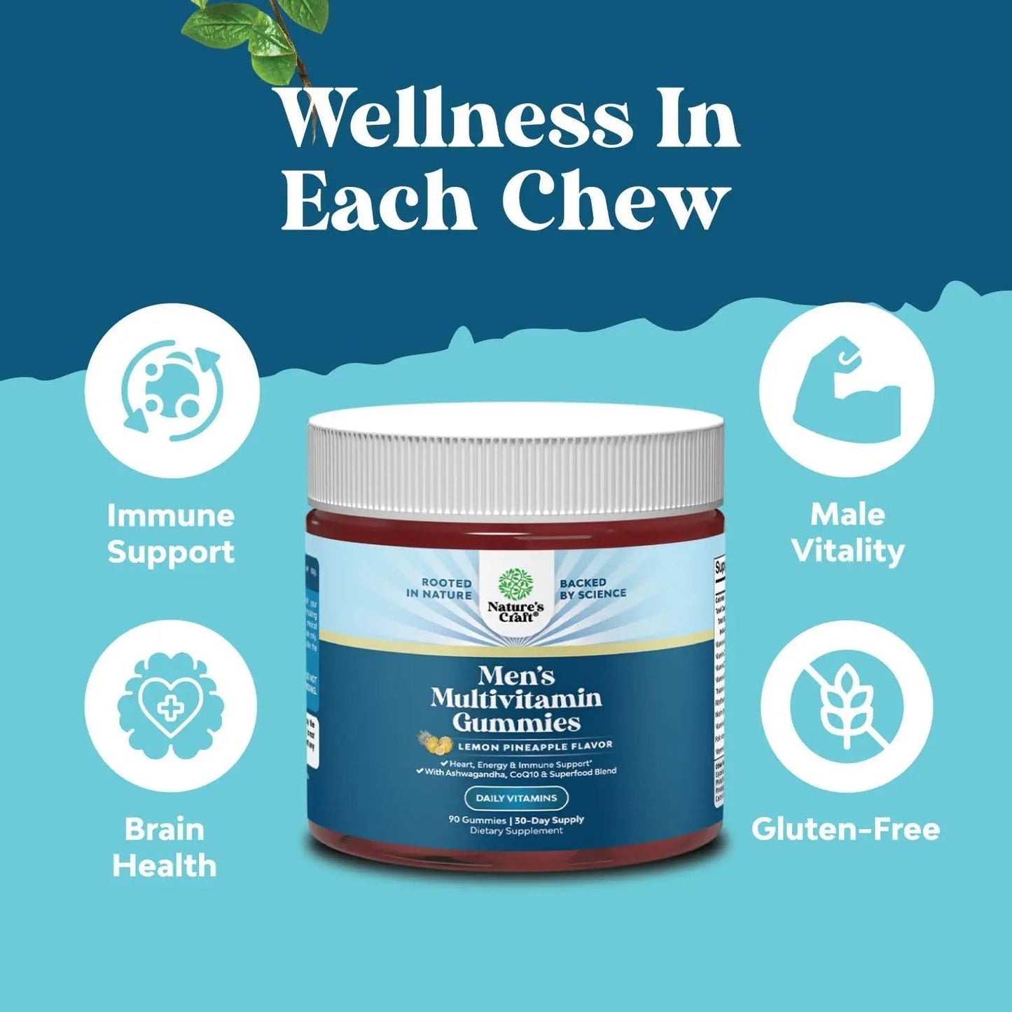 Natures Craft Men's Multivitamin Gummies with Superfood Complex - Daily Multivitamin for Men Gummies with CoQ10 and Ashwagandha - dailyvitalstore
