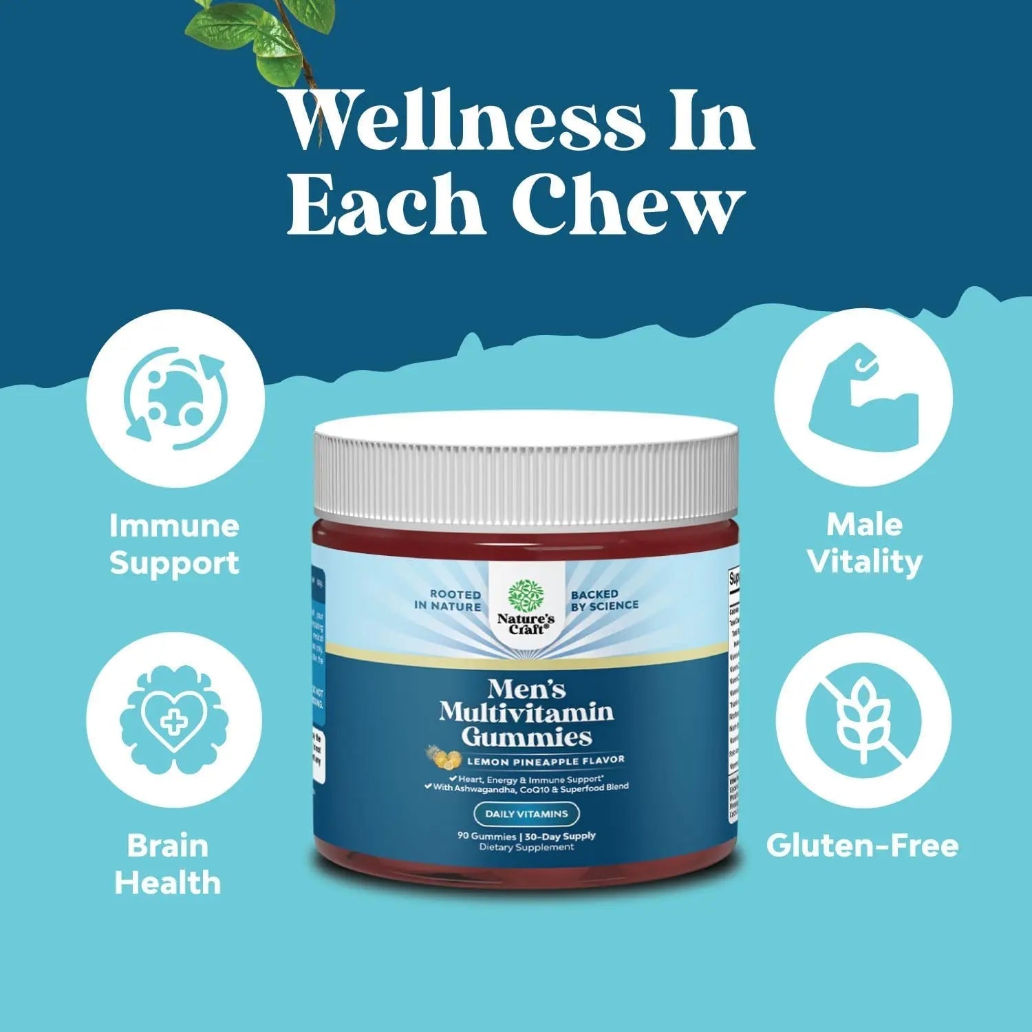 Natures Craft Men's Multivitamin Gummies with Superfood Complex - Daily Multivitamin for Men Gummies with CoQ10 and Ashwagandha - dailyvitalstore
