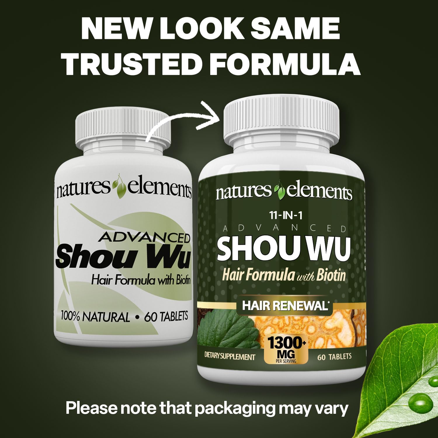 Natures Elements Advanced Shou Wu for Gray Hair – Prepared He Shou Wu for Hair Growth with Biotin, Bioperine, Fo-Ti Root & More – 100% Natural – 60 Tablets – Non-GMO, Gluten-Free - dailyvitalstore