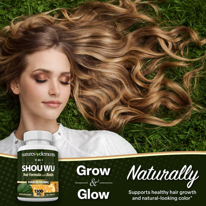 Natures Elements Advanced Shou Wu for Gray Hair – Prepared He Shou Wu for Hair Growth with Biotin, Bioperine, Fo-Ti Root & More – 100% Natural – 60 Tablets – Non-GMO, Gluten-Free - dailyvitalstore