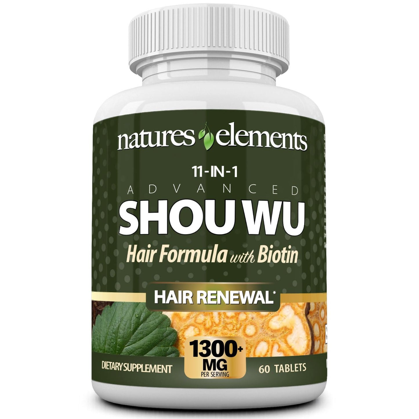 Natures Elements Advanced Shou Wu for Gray Hair – Prepared He Shou Wu for Hair Growth with Biotin, Bioperine, Fo-Ti Root & More – 100% Natural – 60 Tablets – Non-GMO, Gluten-Free - dailyvitalstore