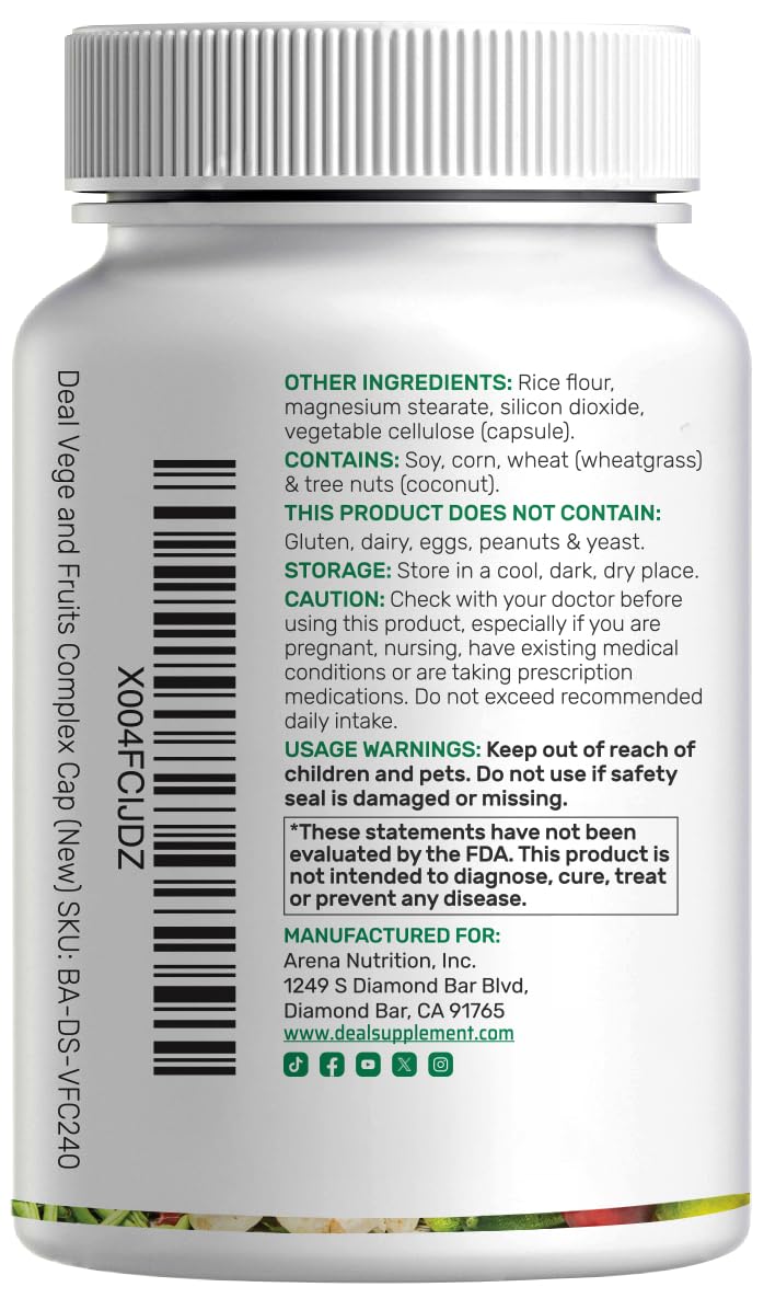 Nature’s Fruits & Veggies Supplement, 240 Veggie Capsules – 80 Whole Food Superfoods for Daily Balance – 40 Fruits with 40 Vegetables and Greens – Non-GMO, Gluten Free - dailyvitalstore