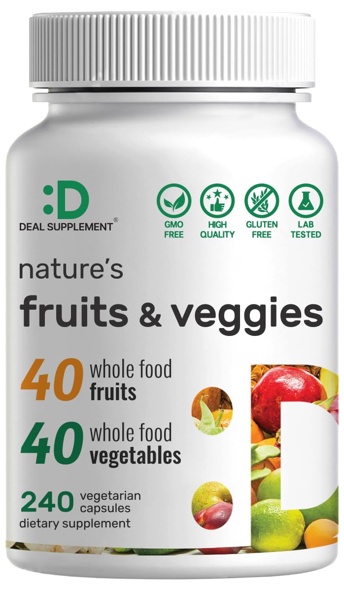 Nature’s Fruits & Veggies Supplement, 240 Veggie Capsules – 80 Whole Food Superfoods for Daily Balance – 40 Fruits with 40 Vegetables and Greens – Non-GMO, Gluten Free - dailyvitalstore