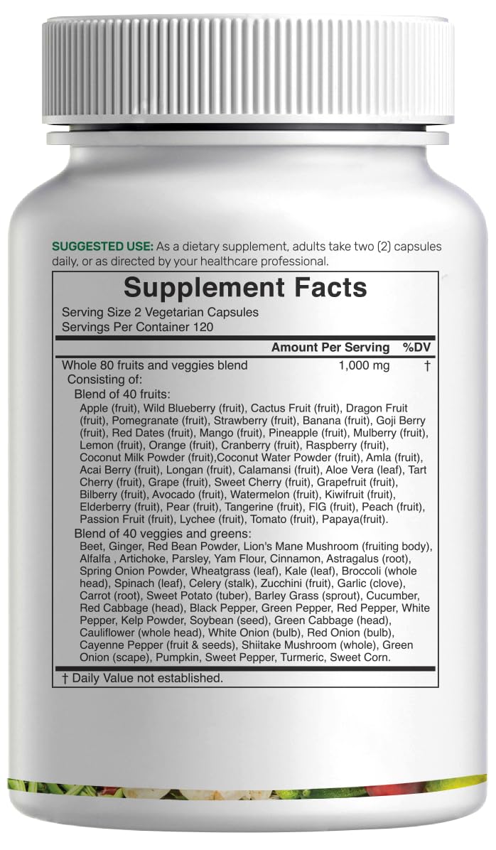 Nature’s Fruits & Veggies Supplement, 240 Veggie Capsules – 80 Whole Food Superfoods for Daily Balance – 40 Fruits with 40 Vegetables and Greens – Non-GMO, Gluten Free - dailyvitalstore