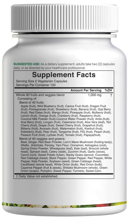 Nature’s Fruits & Veggies Supplement, 240 Veggie Capsules – 80 Whole Food Superfoods for Daily Balance – 40 Fruits with 40 Vegetables and Greens – Non-GMO, Gluten Free - dailyvitalstore