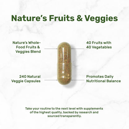 Nature’s Fruits & Veggies Supplement, 240 Veggie Capsules – 80 Whole Food Superfoods for Daily Balance – 40 Fruits with 40 Vegetables and Greens – Non-GMO, Gluten Free - dailyvitalstore