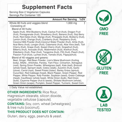 Nature’s Fruits & Veggies Supplement, 240 Veggie Capsules – 80 Whole Food Superfoods for Daily Balance – 40 Fruits with 40 Vegetables and Greens – Non-GMO, Gluten Free - dailyvitalstore