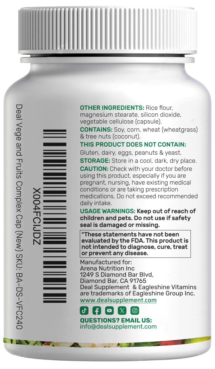 Nature’s Fruits & Veggies Supplement, 240 Veggie Capsules – 80 Whole Food Superfoods for Daily Balance – 40 Fruits with 40 Vegetables and Greens – Non-GMO, Gluten Free - dailyvitalstore