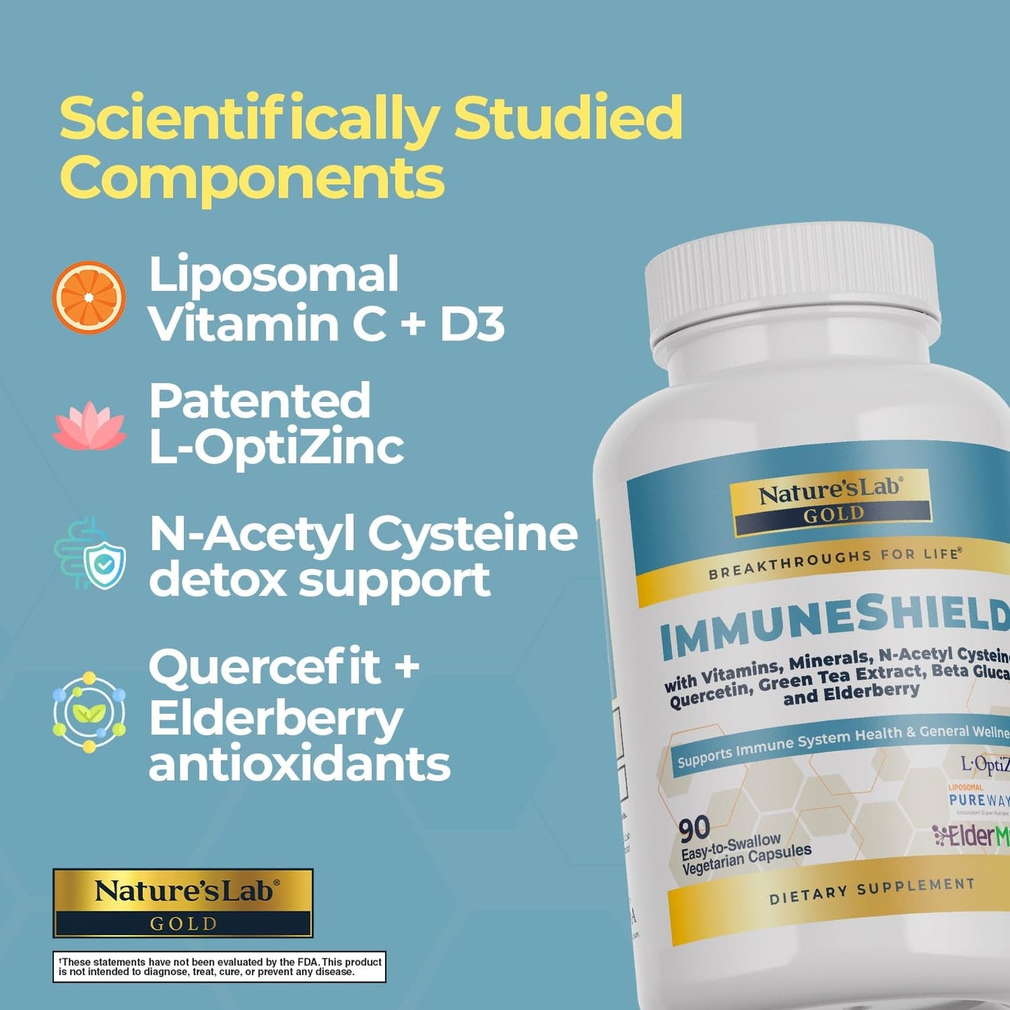 Nature's Lab Gold ImmuneShield - Supports Immune System Health & General Wellness* - 90 Capsules (30 Day Supply) - dailyvitalstore
