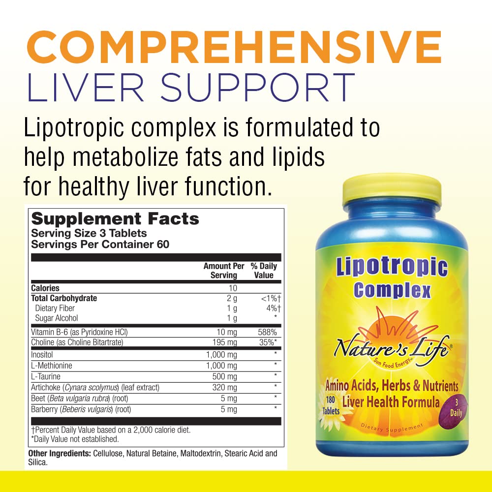 Nature's Life Lipotropic Complex | Comprehensive Support for Healthy Liver Function | with Choline & Inositol | Non-GMO | 180 Vegetarian Tablets - dailyvitalstore