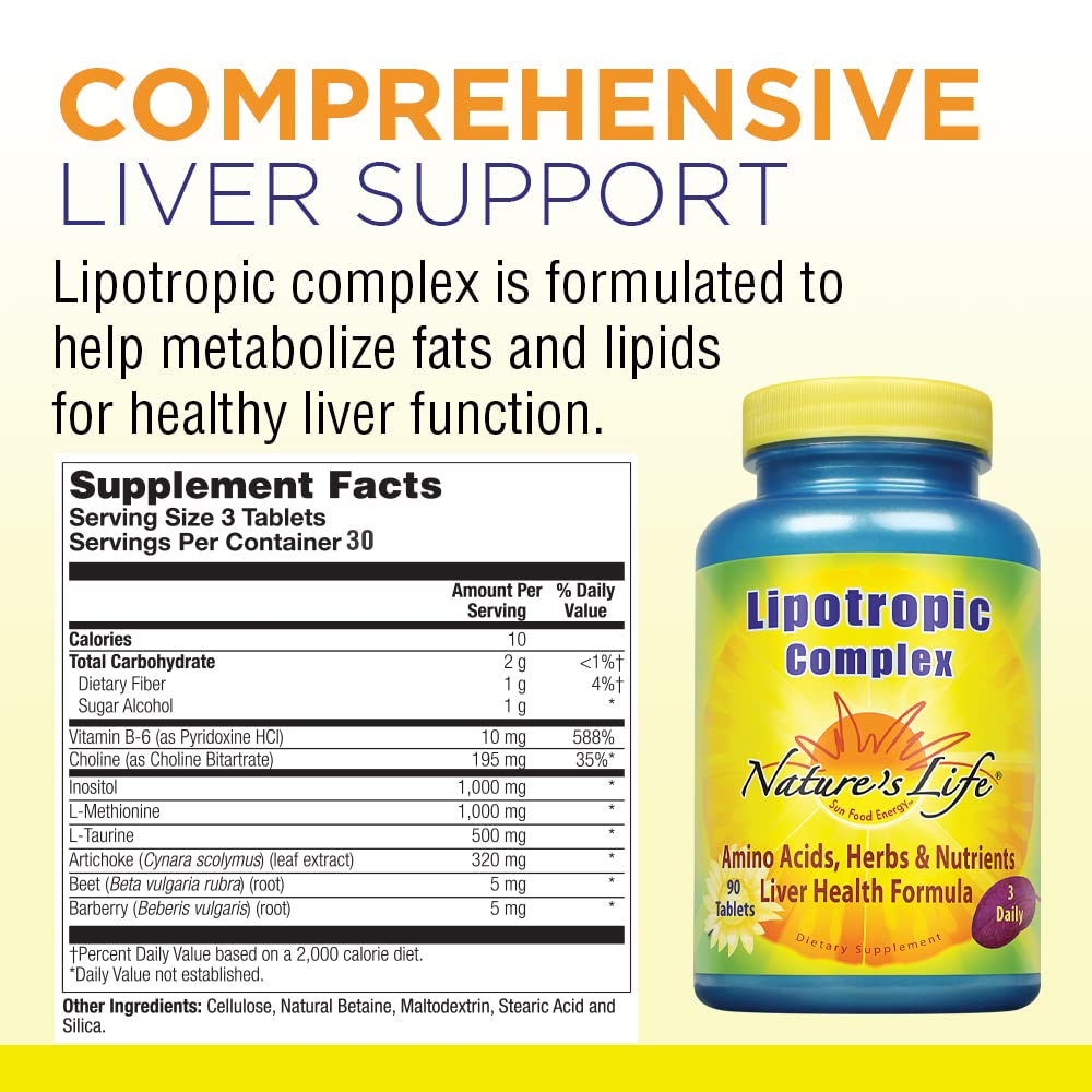 Nature's Life Lipotropic Complex | Comprehensive Support for Healthy Liver Function | with Choline & Inositol | Non-GMO | 90 Vegetarian Tablets - dailyvitalstore