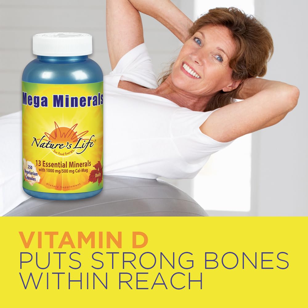Nature's Life Mega Minerals Complex | Complete Multi Mineral + Vitamin D Supplement | 250 Vegetarian Capsules - dailyvitalstore