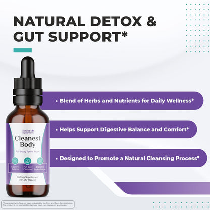Nature’s NutriWave Cleanest Body – Natural Detox Liquid Supplement with Fennel Seed, Marshmallow Root & Peppermint Oil – Non-GMO, Made in USA, 2 fl. oz.(60ml), 1 Month Supply - dailyvitalstore