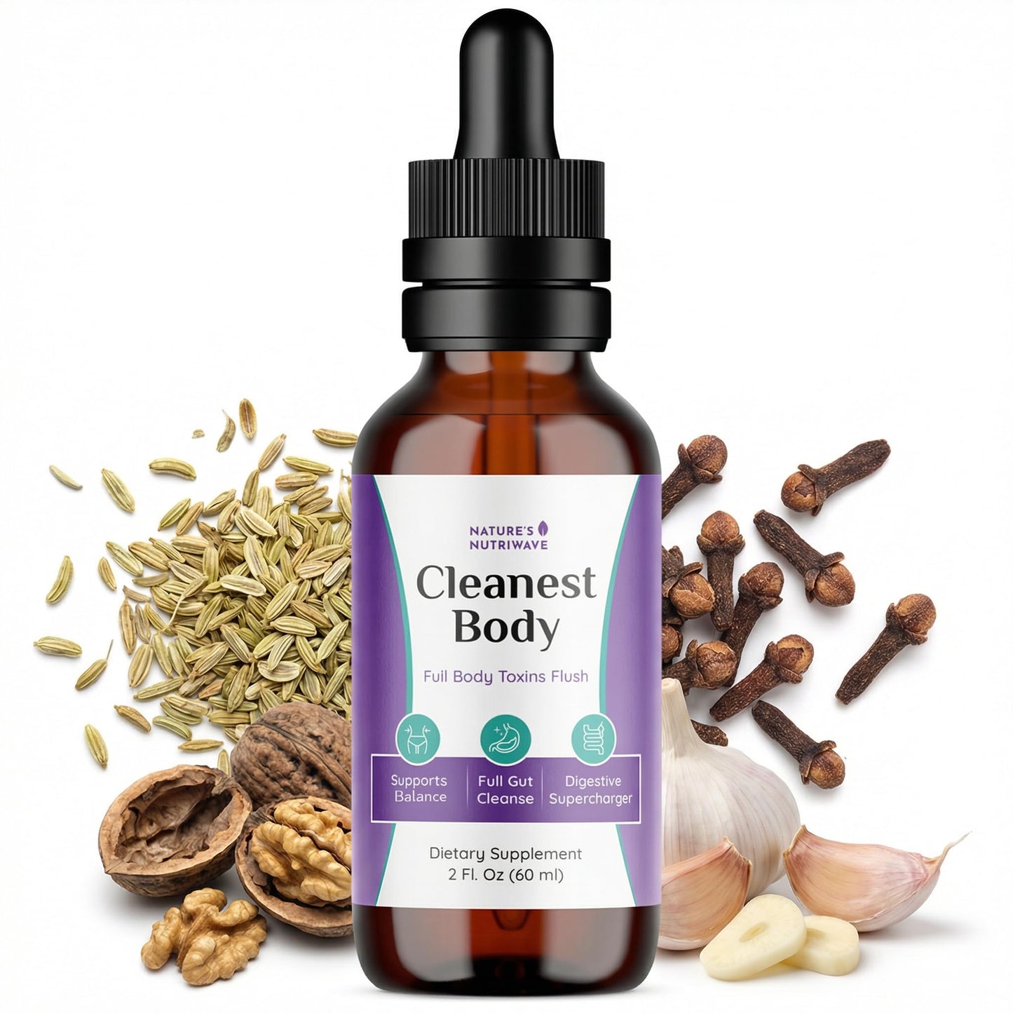 Nature’s NutriWave Cleanest Body – Natural Detox Liquid Supplement with Fennel Seed, Marshmallow Root & Peppermint Oil – Non-GMO, Made in USA, 2 fl. oz.(60ml), 1 Month Supply - dailyvitalstore