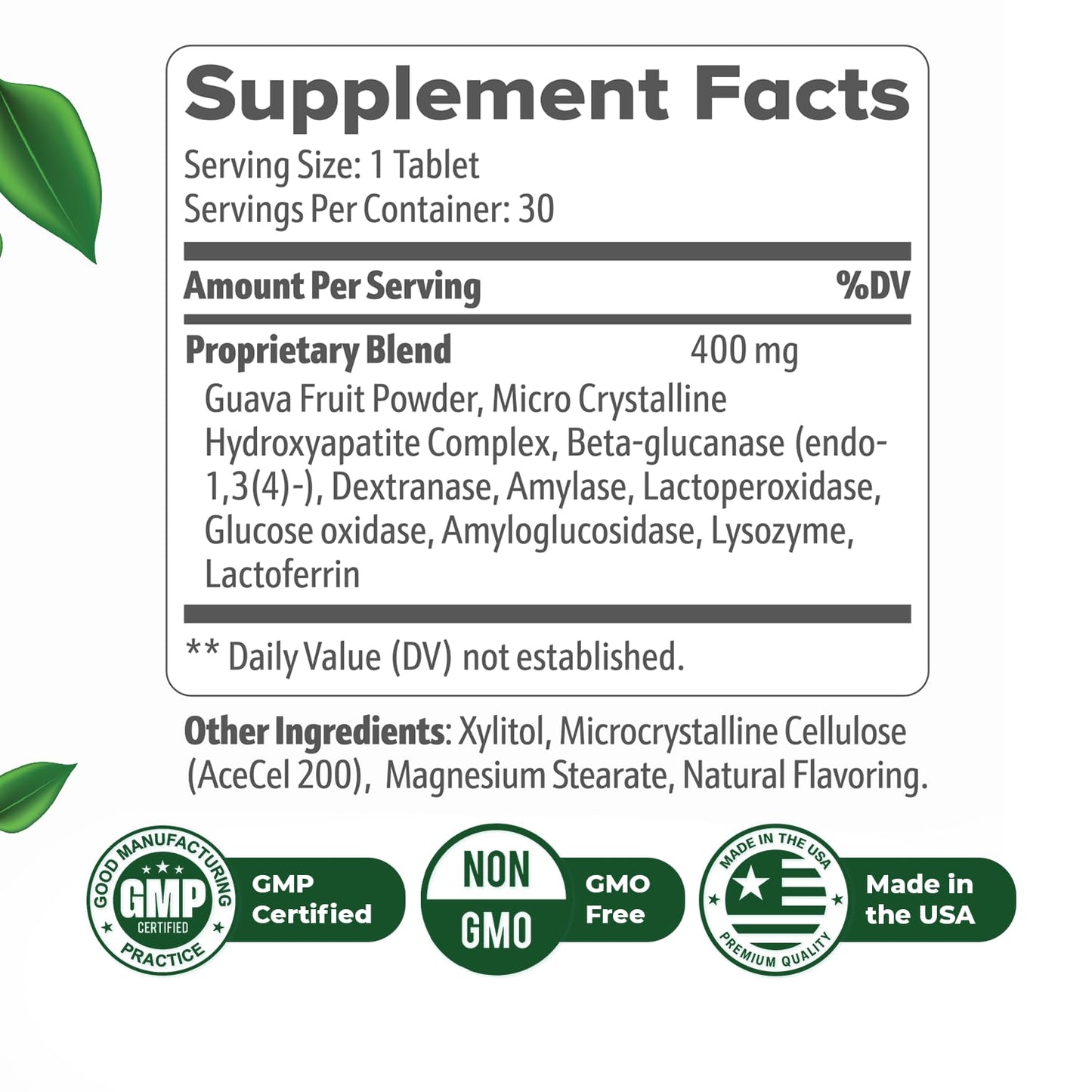 Nature’s NutriWave DentaTonic – Daily Oral Supplement with Guava Fruit, Hydroxyapatite & Enzyme Blend – Made in USA Non-GMO, Stimulant-Free Formula – 30 Tablets, 1 Month Supply - dailyvitalstore