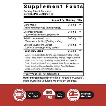Nature’s NutriWave Dr. Love Roar Lion’s Mane Mushroom Supplement – Plant-Based Formula with Cordyceps, Reishi & Shiitake – Vegan, Gluten-Free, GMP Certified, Made in USA – 60 Capsules, 1 Month Supply - dailyvitalstore