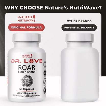 Nature’s NutriWave Dr. Love Roar Lion’s Mane Mushroom Supplement – Plant-Based Formula with Cordyceps, Reishi & Shiitake – Vegan, Gluten-Free, GMP Certified, Made in USA – 60 Capsules, 1 Month Supply - dailyvitalstore