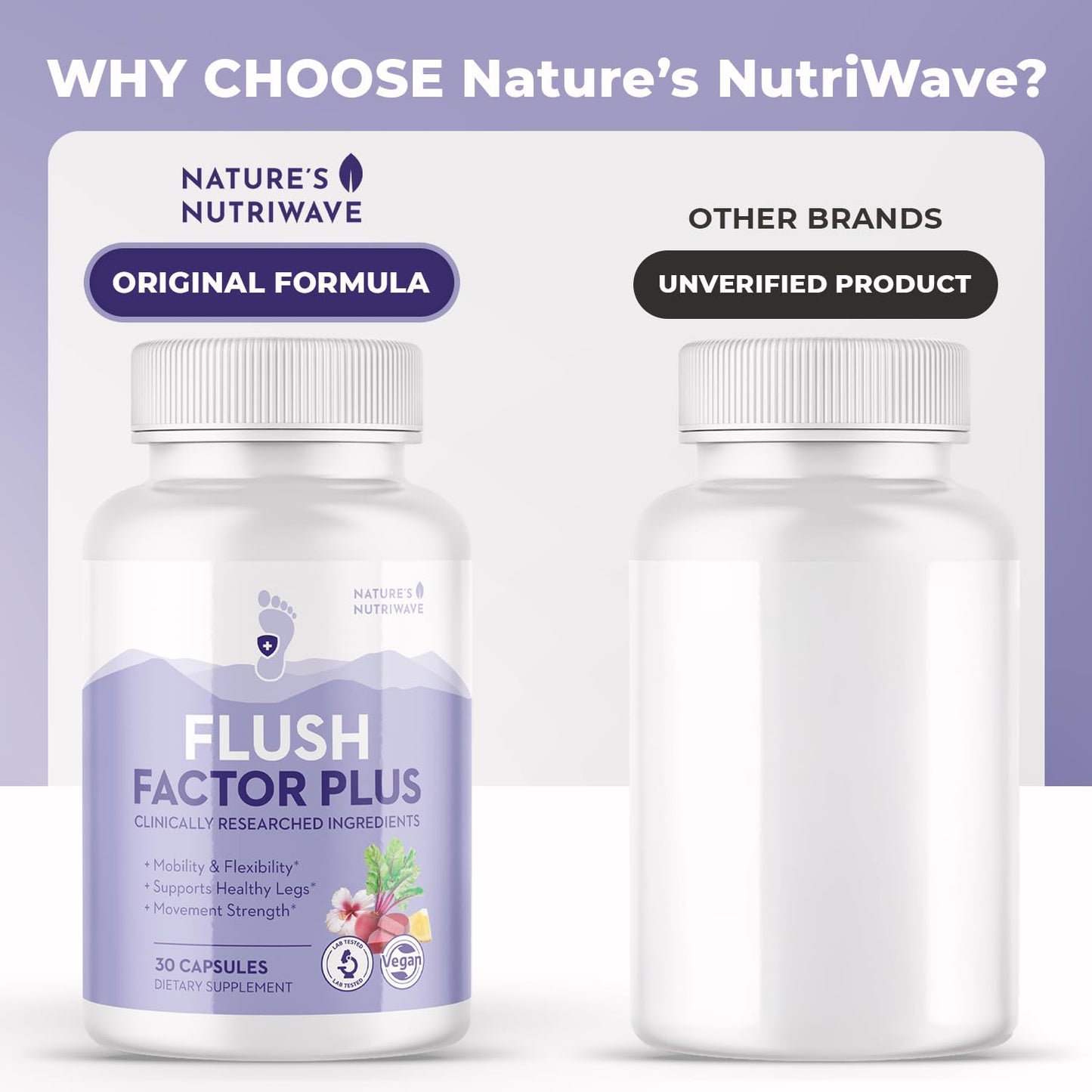 Nature’s NutriWave Flush Factor Plus - Original Formulated FlushFactorPlus for Leg Comfort, 100% Natural Ingredients, Made in USA, No Stimulants | 30 Capsules, 3 Month Supply - dailyvitalstore