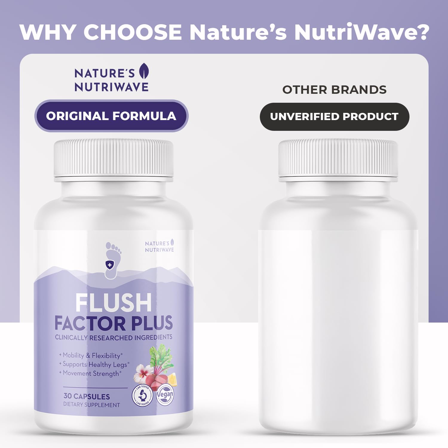 Nature’s NutriWave Flush Factor Plus - Original Formulated FlushFactorPlus for Leg Comfort, 100% Natural Ingredients, Made in USA, No Stimulants | 30 Capsules, 3 Month Supply - dailyvitalstore