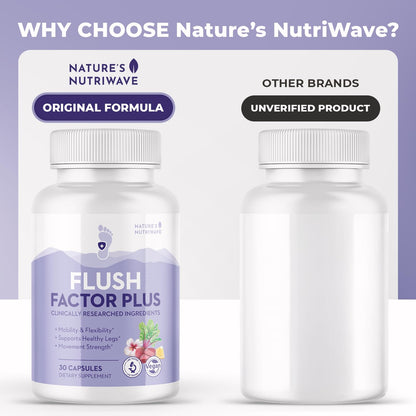 Nature’s NutriWave Flush Factor Plus - Original Formulated FlushFactorPlus for Leg Comfort, 100% Natural Ingredients, Made in USA, No Stimulants | 30 Capsules, 3 Month Supply - dailyvitalstore
