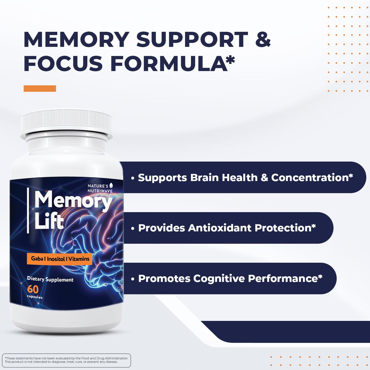 Nature’s NutriWave Memory Lift Capsules – Natural Daily Supplement with Vitamins A, C, D, E, B-Complex, Biotin & Choline – Made in USA, GMP-Certified, Non-GMO, Vegetarian – 60 Caps, 1 Month Supply - dailyvitalstore