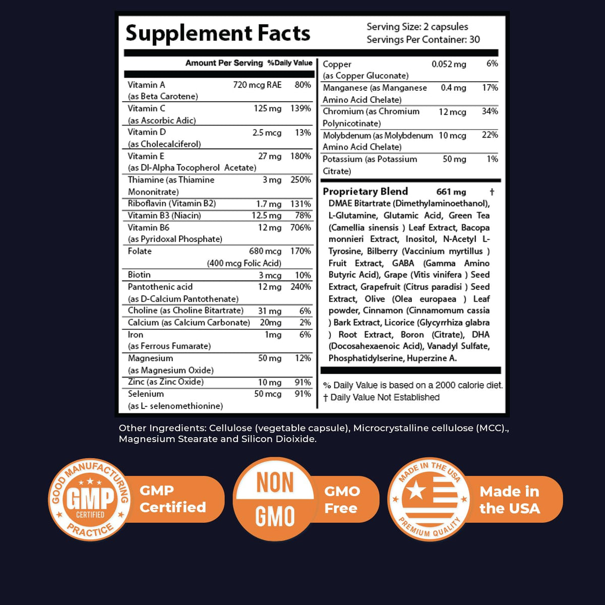 Nature’s NutriWave Memory Lift Capsules – Natural Daily Supplement with Vitamins A, C, D, E, B-Complex, Biotin & Choline – Made in USA, GMP-Certified, Non-GMO, Vegetarian – 60 Caps, 1 Month Supply - dailyvitalstore