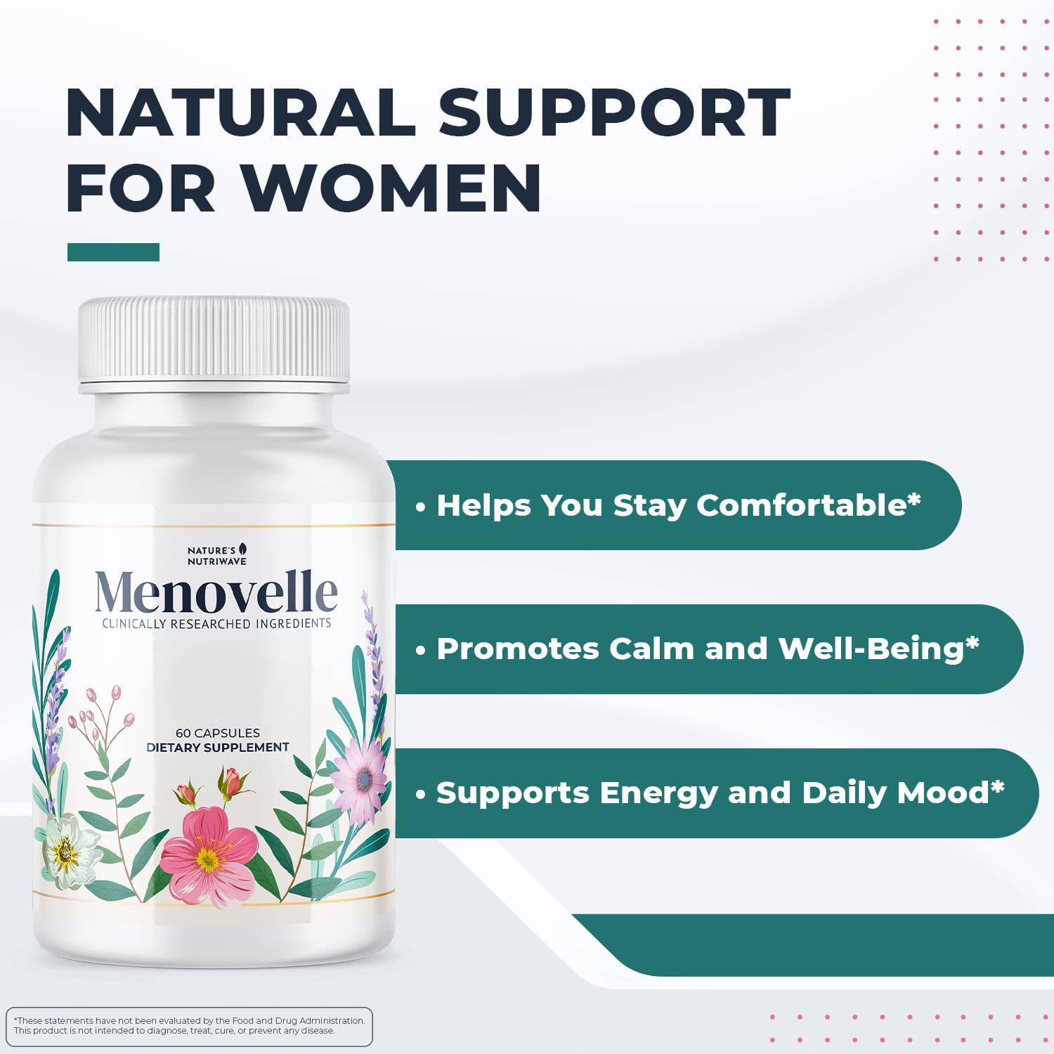 Nature’s NutriWave Menovelle Capsules for Women – Natural Daily Support Formula with Mushrooms and Botanicals – Non-GMO, Easy to Take, Made in the USA, 60 Capsules, 30 Servings, 1 Month Supply - dailyvitalstore