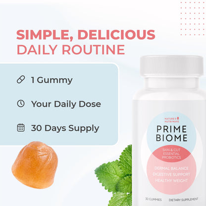 Nature’s NutriWave PrimeBiome Probiotic Gummies – Plant-Based Blend with Inulin, Lion’s Mane, Ginger & More– Non-GMO, No Stimulants, GMP Certified – 30 Gummies, 1 Month Supply - dailyvitalstore
