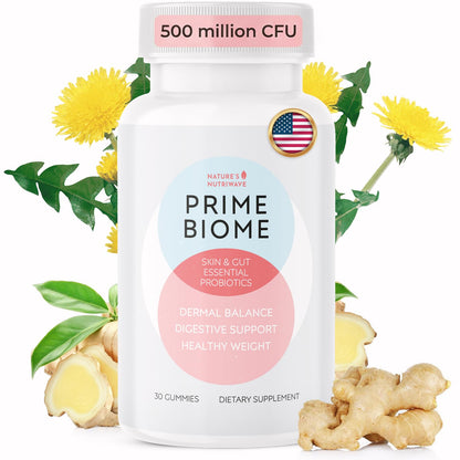 Nature’s NutriWave PrimeBiome Probiotic Gummies – Plant-Based Blend with Inulin, Lion’s Mane, Ginger & More– Non-GMO, No Stimulants, GMP Certified – 30 Gummies, 1 Month Supply - dailyvitalstore