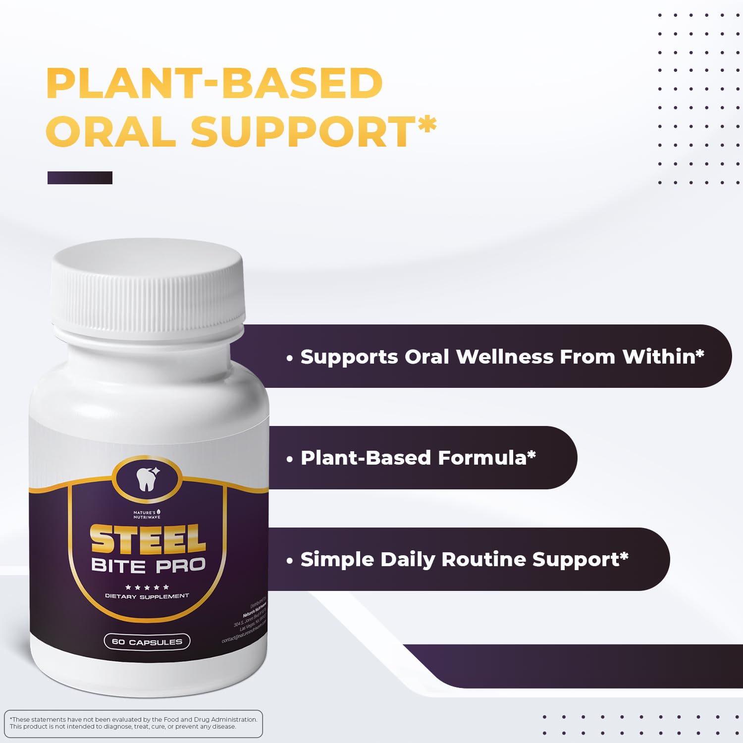 Nature’s NutriWave Steel Bite Pro Oral Wellness Supplement – 23 Plant-Based Ingredients with Zinc & Turmeric – Non-GMO, Made in USA, 60 Capsules, 1 Month Supply - dailyvitalstore