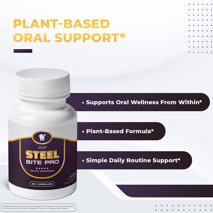 Nature’s NutriWave Steel Bite Pro Oral Wellness Supplement – 23 Plant-Based Ingredients with Zinc & Turmeric – Non-GMO, Made in USA, 60 Capsules, 1 Month Supply - dailyvitalstore