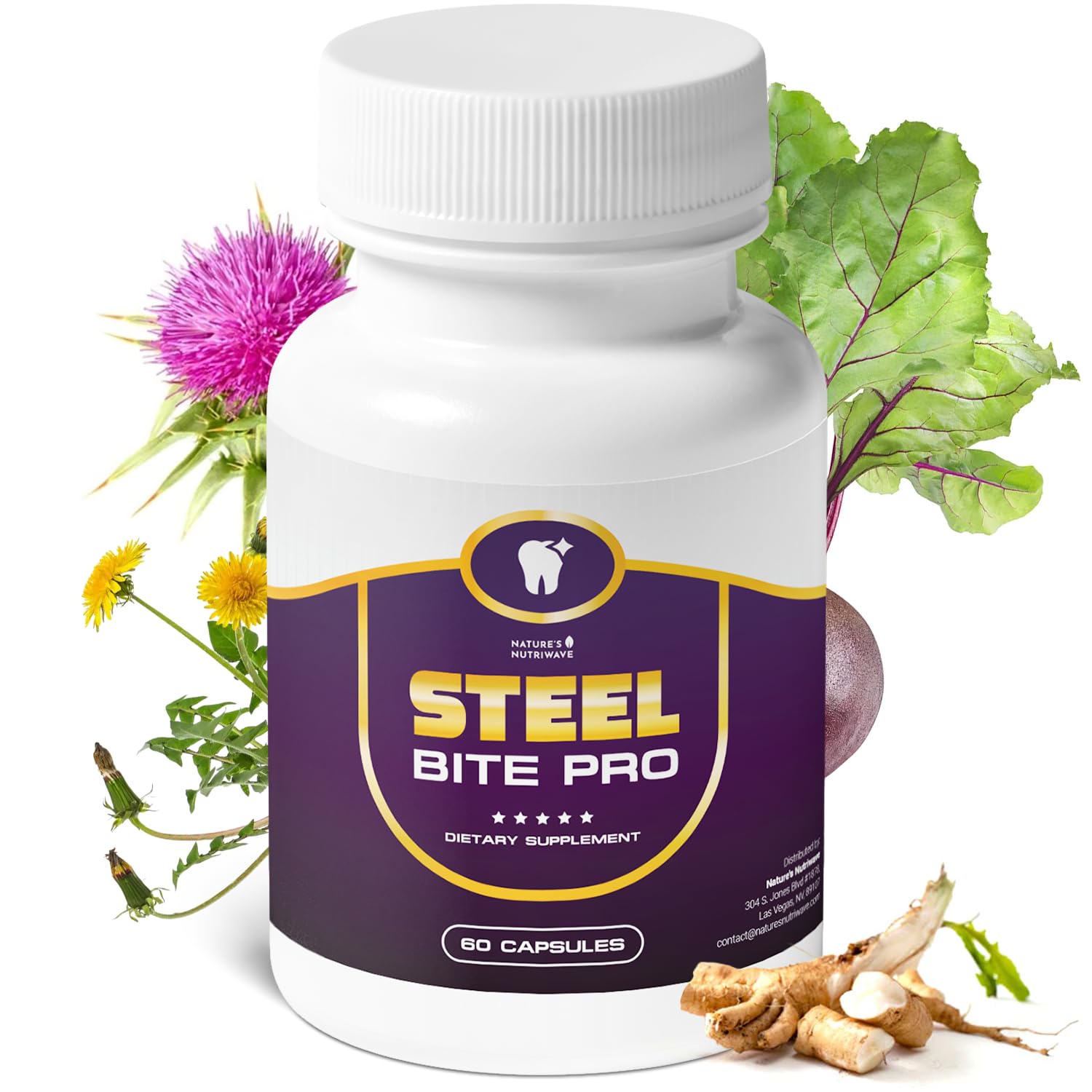 Nature’s NutriWave Steel Bite Pro Oral Wellness Supplement – 23 Plant-Based Ingredients with Zinc & Turmeric – Non-GMO, Made in USA, 60 Capsules, 1 Month Supply - dailyvitalstore