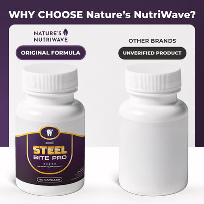 Nature’s NutriWave Steel Bite Pro Oral Wellness Supplement – 23 Plant-Based Ingredients with Zinc & Turmeric – Non-GMO, Made in USA, 60 Capsules, 1 Month Supply - dailyvitalstore