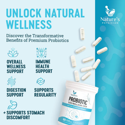 Nature's Physician Probiotics - 100 Billion CFU Per Capsule - 16 Strains + Prebiotics - Best Probiotic Supplement for Women & Men - Supports Immune, - dailyvitalstore