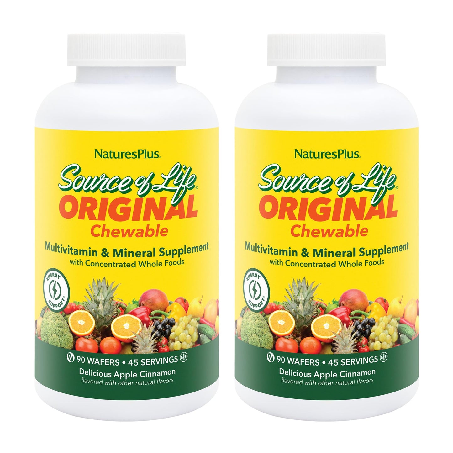Natures Plus Source of Life Adult’s Chewable, Apple Cinnamon - 90 Wafers, Pack of 2 - Multi-Vitamin & Mineral Supplement - Gluten Free, Vegetarian - 90 Total Servings - dailyvitalstore