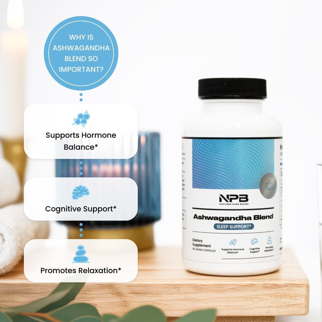 Nature's Pure Blend Ashwagandha Supplements – Organic Ashwagandha Root & Extract for Women and Men – Stress Relief, Sleep, and Mood Support – Athletic Performance & Focus Support – 60 Vegan Capsules - dailyvitalstore