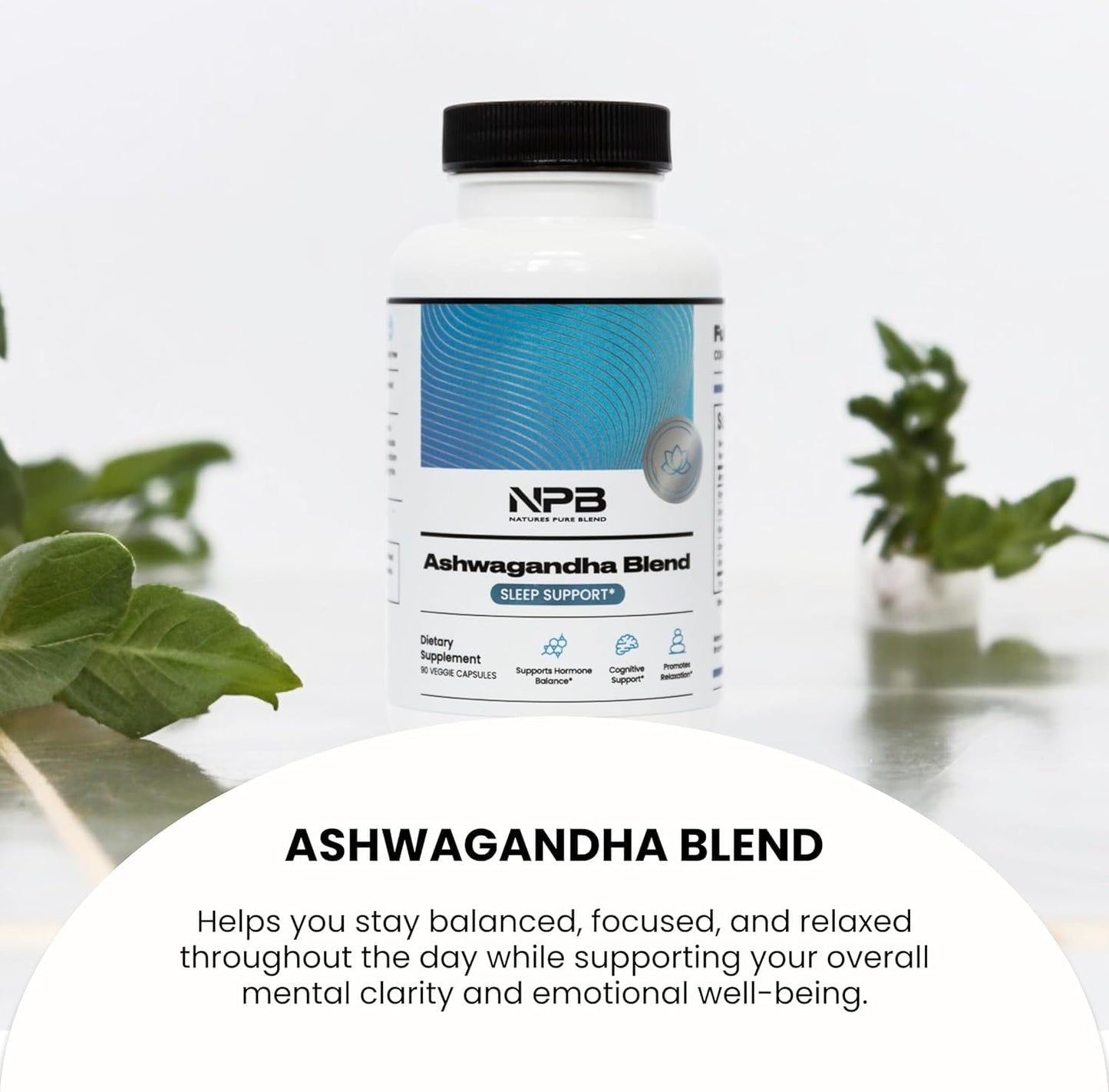 Nature's Pure Blend Ashwagandha Supplements – Organic Ashwagandha Root & Extract for Women and Men – Stress Relief, Sleep, and Mood Support – Athletic Performance & Focus Support – 60 Vegan Capsules - dailyvitalstore
