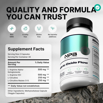 Nature's Pure Blend Nitric Oxide Supplements for Men – L-Arginine L-Citrulline – Heart Support & Flow Circulation Booster – 1500MG L Arginine and L Citrulline, Preworkout, Bodybuilding - dailyvitalstore