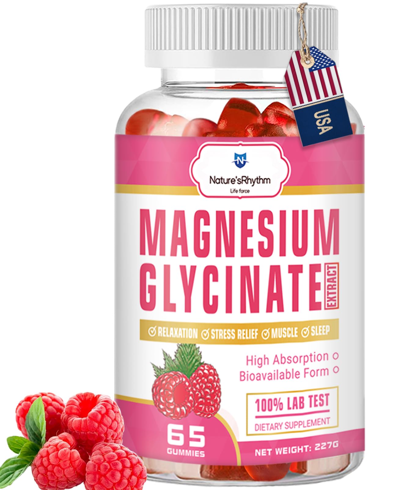 Nature‘s Rhythm Magnesium Gummies 500mg - 65 Ct | Magnesium Glycinate Supplements for Relaxation, Stress Relief, and Sleep for Adults & Kids Tasty and Tangy Raspberry Flavor - dailyvitalstore