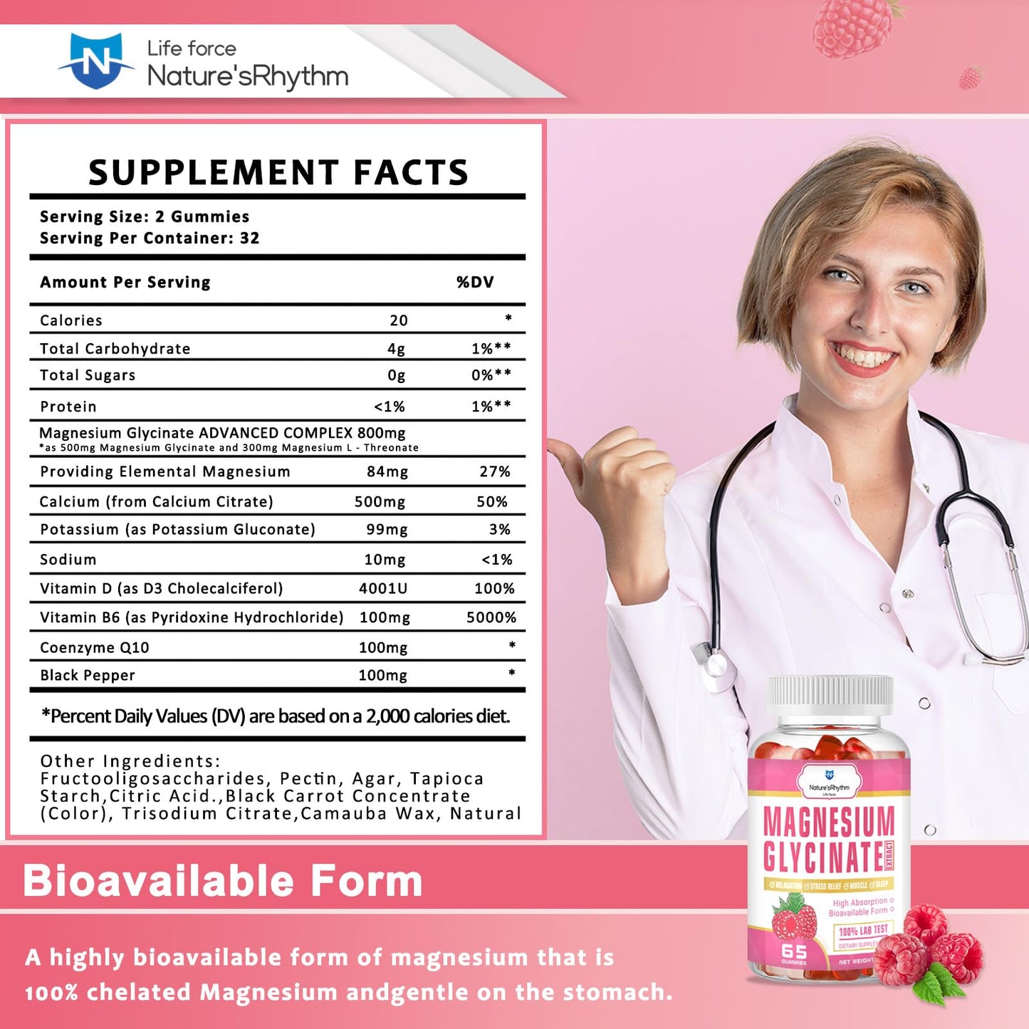 Nature‘s Rhythm Magnesium Gummies 500mg - 65 Ct | Magnesium Glycinate Supplements for Relaxation, Stress Relief, and Sleep for Adults & Kids Tasty and Tangy Raspberry Flavor - dailyvitalstore