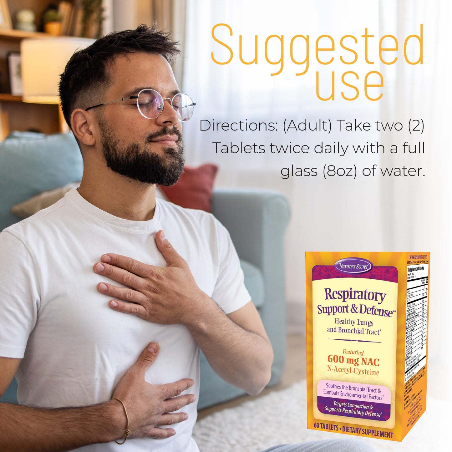 Nature's Secret Respiratory Support & Defense - 60 Tablets - Promotes Healthy Lungs & Bronchial Tract - With NAC, Fenugreek & Marshmallow - 30 Total Servings - dailyvitalstore
