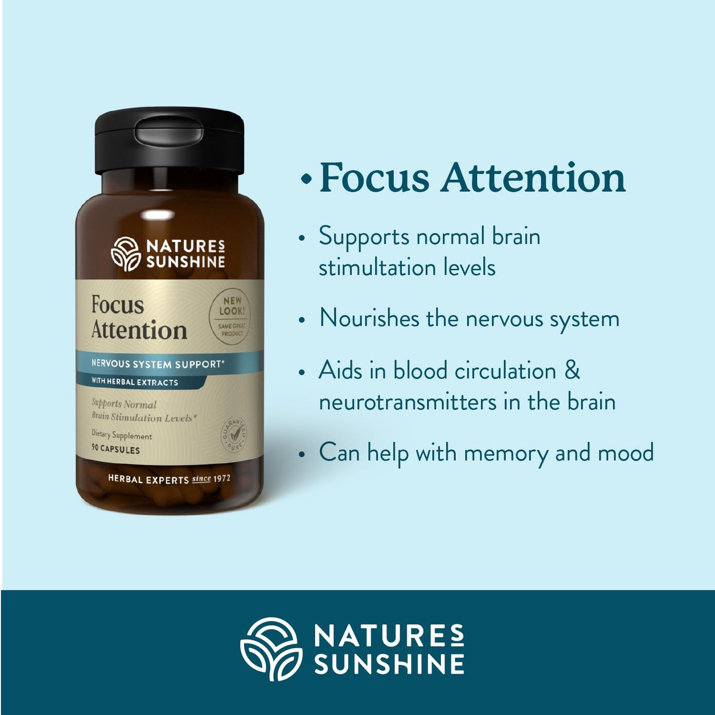 Nature's Sunshine Focus Attention, 90 Capsules, Provides Nutrients That Help Maintain Normal Brain-Stimulation Levels While Supporting Blood Circulation and Neurotransmitter Levels in The Brain - dailyvitalstore