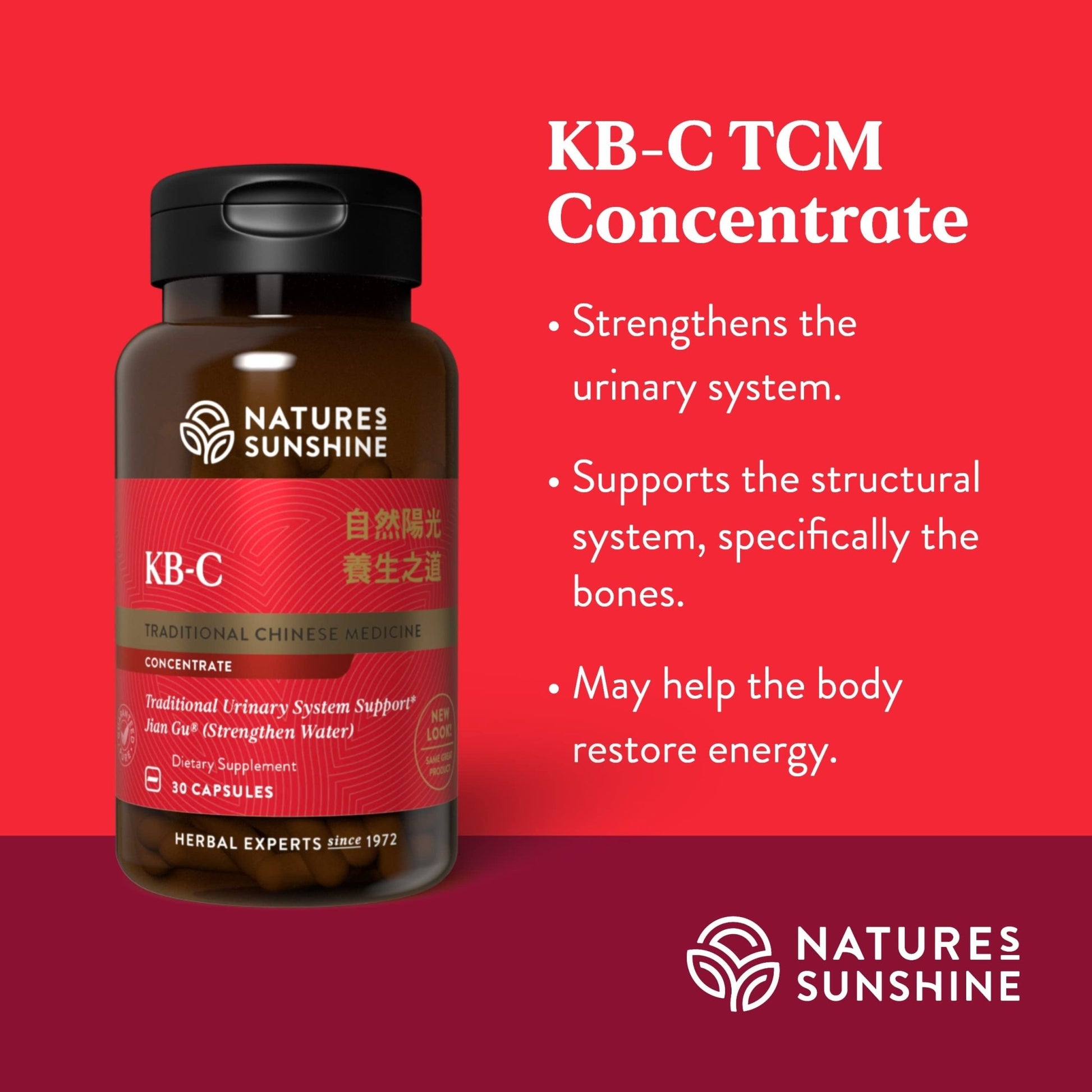 Nature's Sunshine KB-C, Chinese TCM Concentrate, 30 Capsules | Strengthens the Urinary System, Supports the Structural System, and May Help the Body Restore Energy - dailyvitalstore