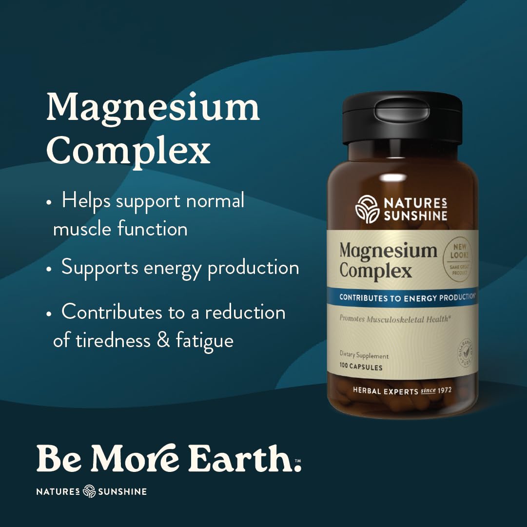 Nature’s Sunshine Magnesium Complex - High Potency Magnesium Supplement with Citrate & Malate for Relaxation, Optimal Absorption, Muscle Function, Energy Production - 50 Servings (100 Capsules) - dailyvitalstore