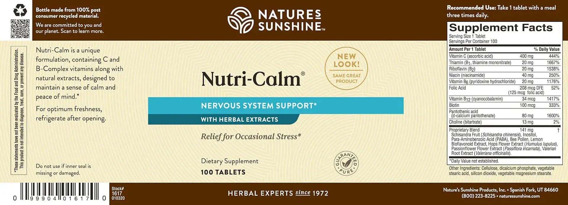Nature's Sunshine Nutri-Calm- Herbal Stress Relief Supplement for Natural Relief, Mood Support and Boost, Nervous System Support - 100 Count - dailyvitalstore