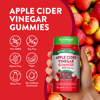 Nature's Truth Apple Cider Vinegar Gummies | 600 mg | 75 Gummies | Apple Flavor | Vegan, Non-GMO, Gluten Free Supplement. - dailyvitalstore
